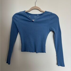 Blue Ribbed Long Sleeve Top